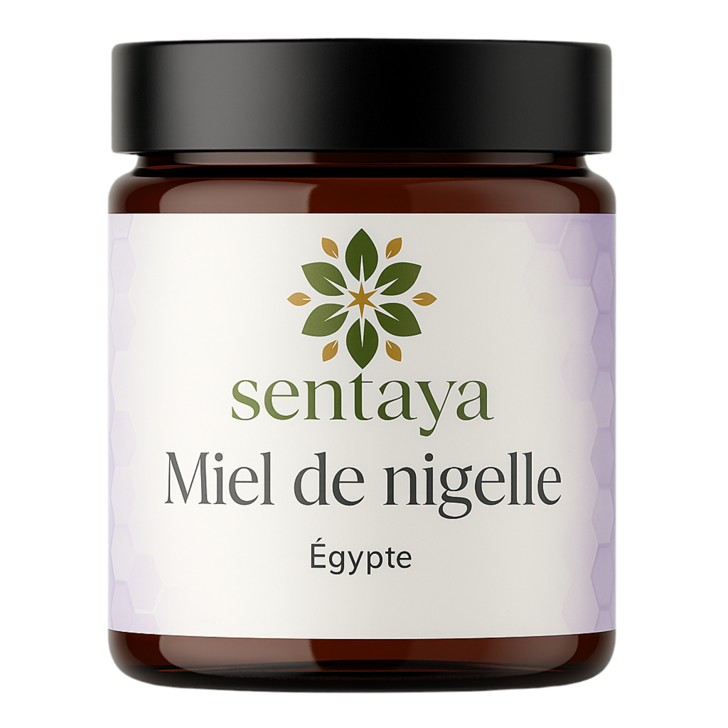 Pot de 250g de miel de nigelle pur d’Égypte de la marque Sentaya, stimulant naturel pour l’immunité