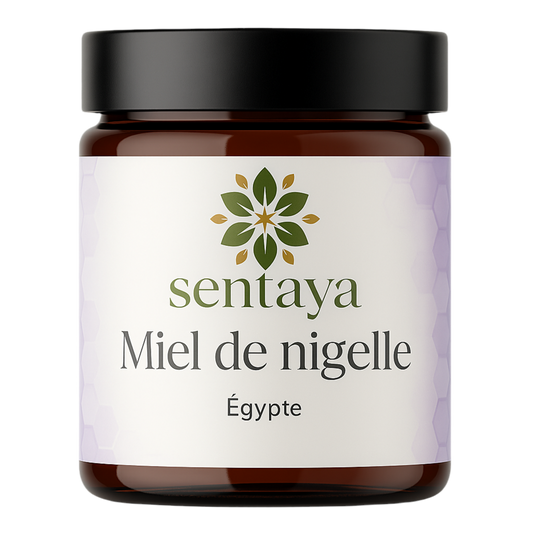 Pot de 250g de miel de nigelle pur d’Égypte de la marque Sentaya, stimulant naturel pour l’immunité