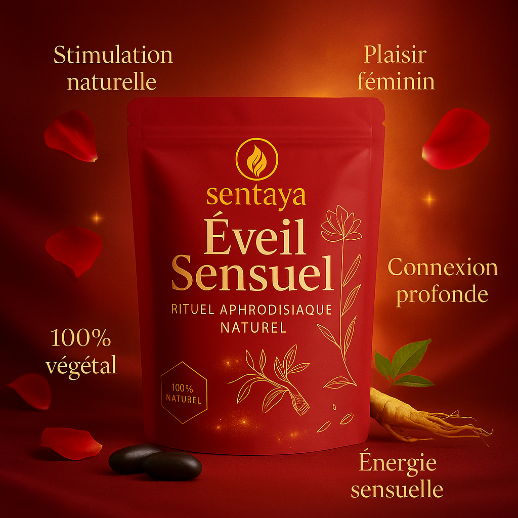 Packaging du produit Sentaya Éveil Sensuel – rituel aphrodisiaque 100% naturel pour stimuler les sensations, éveiller la sensualité et raviver l’énergie intime